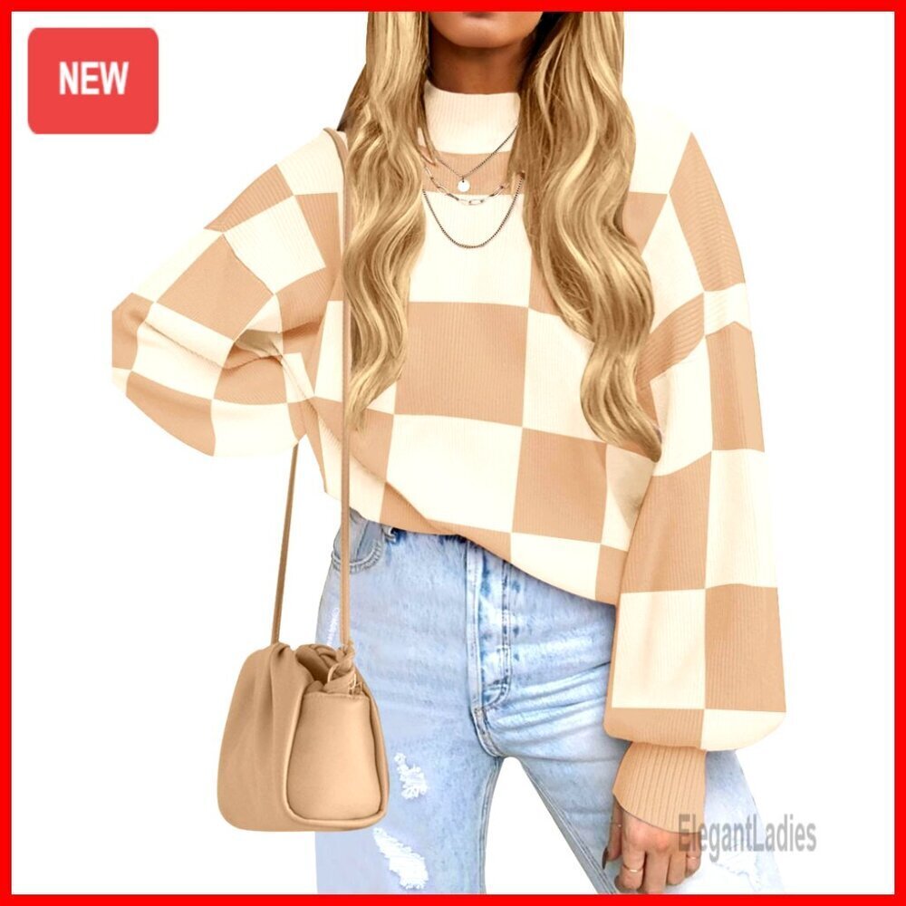 Long Sleeve Striped Ribbed Knit Pullover Sweater Tops Loose Fit
